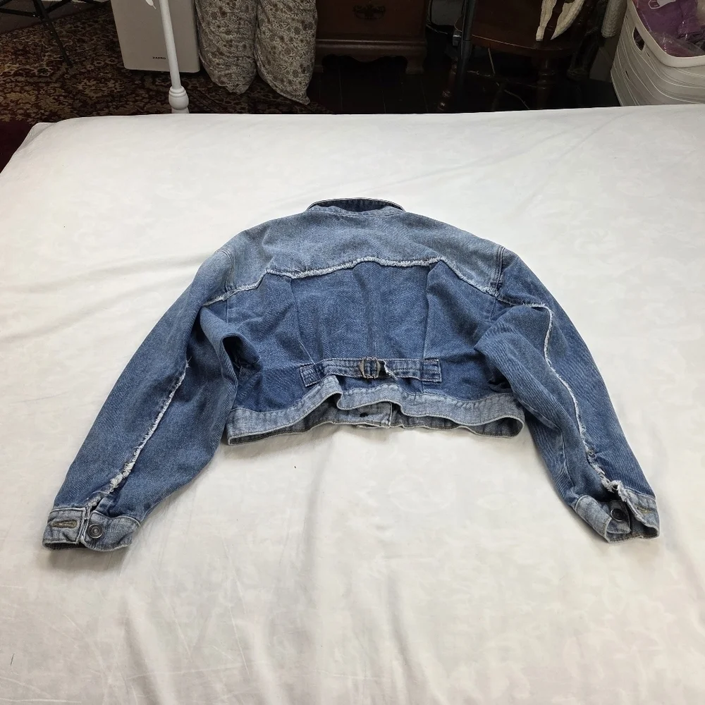 Free People Bedford Blue Denim Cropped Jean Jacket Women size S - Picture 15 of 15